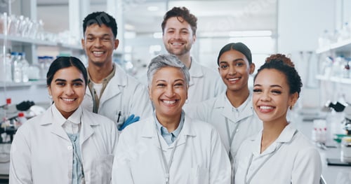 Preview: About us, people and happy as scientist in lab for medical research on internship program. Female l