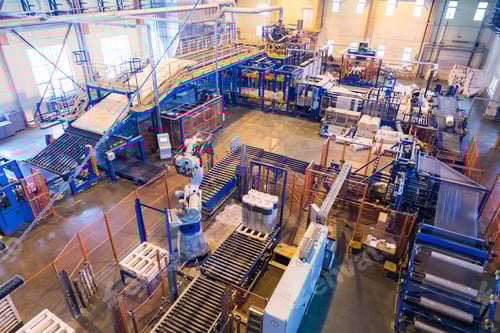 Preview: Fiberglass production industry equipment at manufacture background