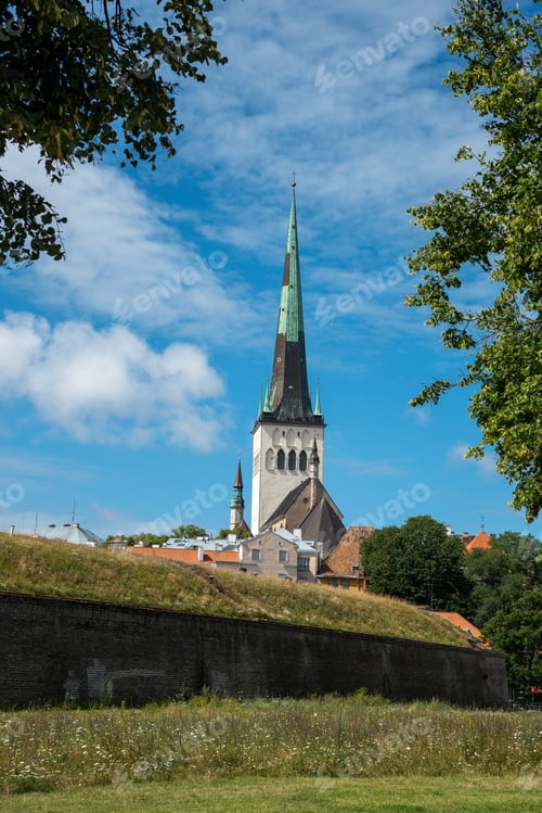 Preview: Tower of saint Olaf church in the old city of Tallin Estonia. Medieval architecture landmark