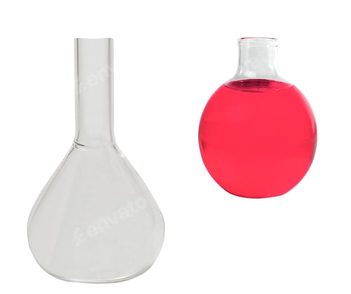 Preview: Chemical laboratory flasks with red liquid isolated