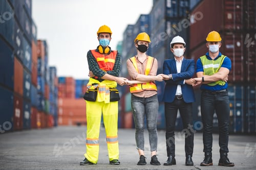 Preview: logistic shipping business concept, team of engineer foreman have a work job for cargo loading