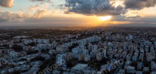 Preview: Netanya, Israel. Aerial City during dramatic Sunrise
