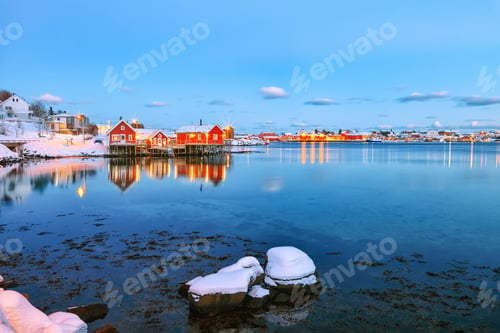 Preview: Dramatic evening cityscape of Reine town