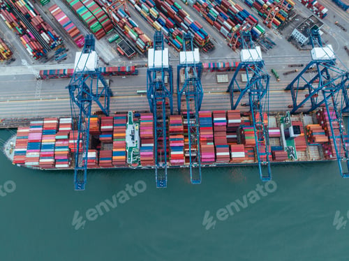 Preview: Shenzhen ,China - Circa 2022: Aerial view of Yantian port in Shenzhen city, China