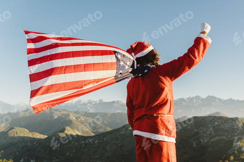 Preview: santa claus with a cape of the united states flag