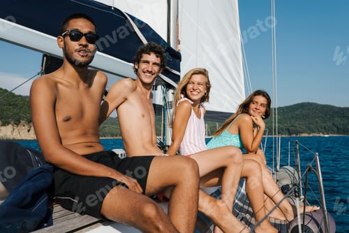 Preview: Friends enjoying a sunny day on a sailing boat