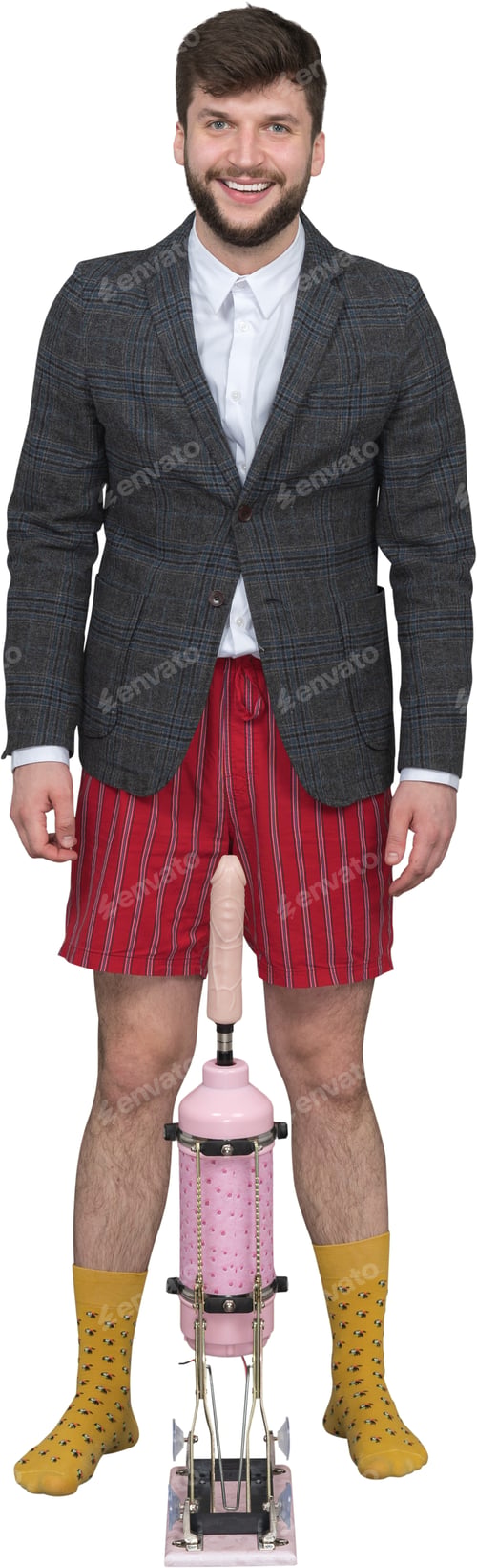 Preview: a man wearing a kilt and yellow socks with a lantern