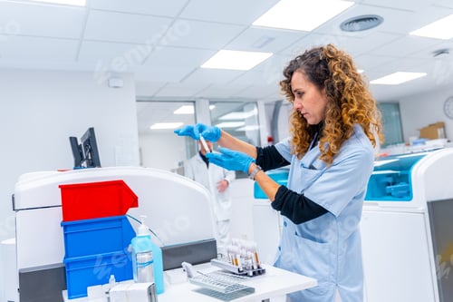 Vista previa: Female doctor working with samples in a modern laboratory