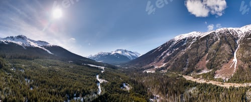 Preview: Panoramic View of Snowy Mountains and Forest Under Clear Sky in BC, Canada