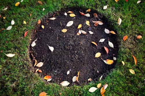 Preview: Circle in grass with fallen autumn leaves