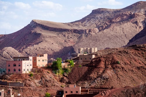 Preview: Nature, rocks, houses and mountains in Dades Gorge Morocco during sunset
