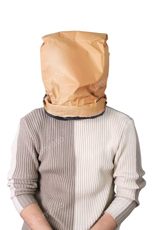 Preview: person with paper on head isolated on white background