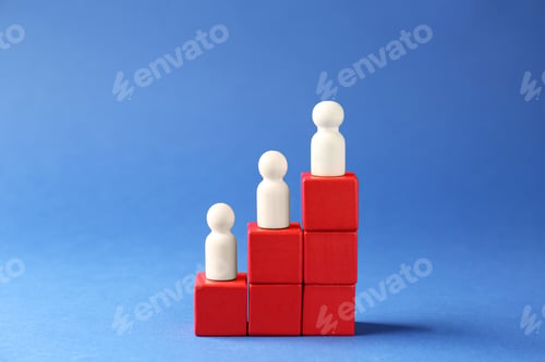 Preview: Competition concept. Human figures on ladder against blue background