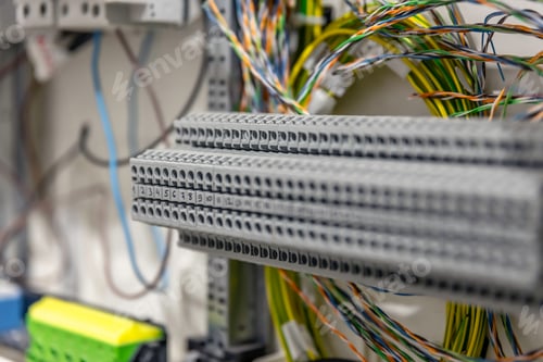 Preview: Electrical panel with fuses and contactors, close-up.