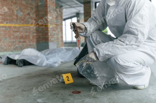 Preview: At daytime. Detectives are collecting evidence in a crime scene near dead body