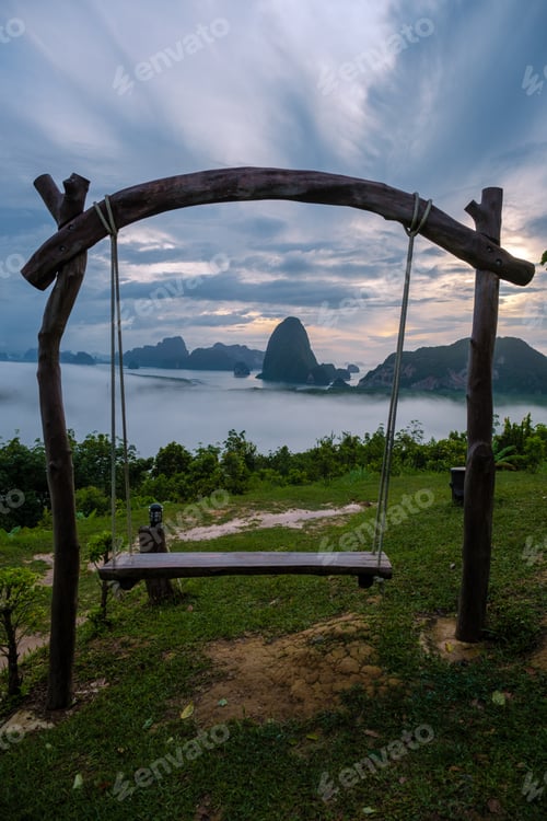 Preview: Sametnangshe, view of mountains in Phangnga bay with mangrove forest in andaman sea Thailand