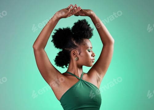 Preview: Black woman, fashion and dance model pose of a person from Jamaica confident. Beauty and female emp