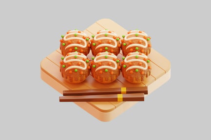 Preview: 3D Stylized Japanese Takoyaki With Chopsticks