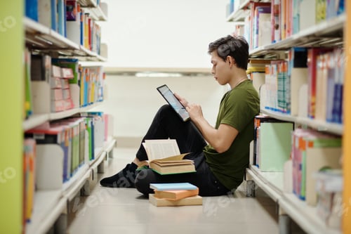 Preview: College Student Sitting on Library Floor
