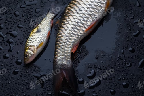 Preview: Fresh fish on wet black table