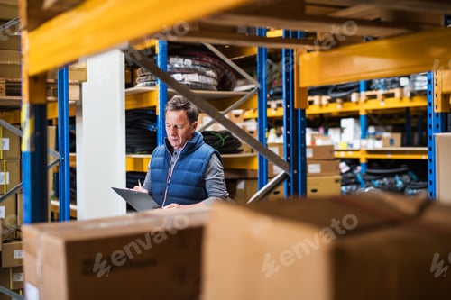 Preview: Portrait of a senior male warehouse worker or a supervisor.