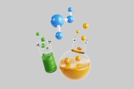 Visualização: Copos e moléculas de laboratório de ciências