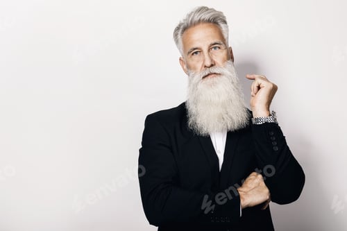 Preview: Handsome aged man wearing stylish black suit