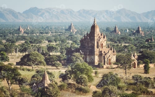 Preview: Temples of Bagan, ancient city and UNESCO World Heritage Site, color toning applied, Myanmar.
