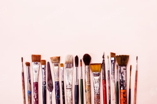 Preview: Row of different brushes. Art Creativity pink background