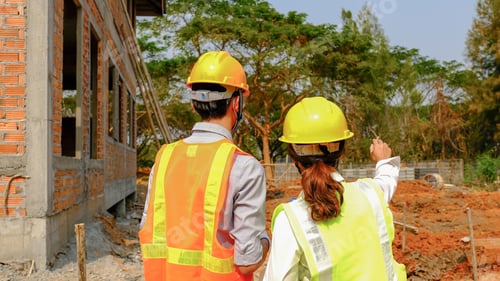Preview: Engineer contractor team meeting work safety plan industry project and check design