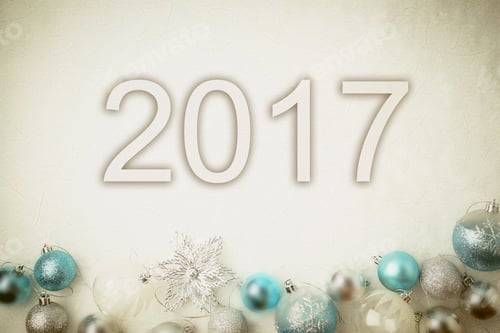 Preview: 2017 And Christmas Decorations On Mulberry Paper Texture For New Year Background