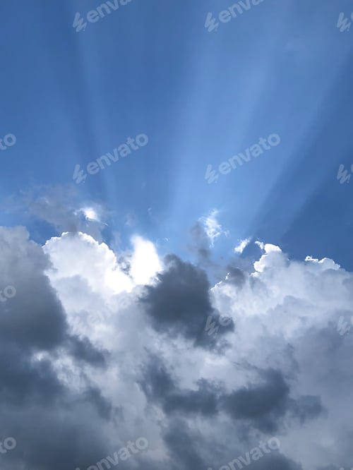 Preview: Rays of sunlight over texture blocks. Beautiful sky.