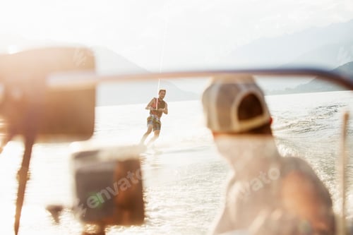 Preview: Waterskier waterskiing, Maggiore lake, Verbania, Piedmont, Italy