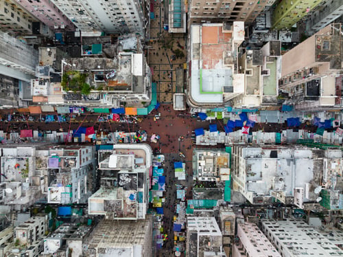 Preview: Sham Shui Po, Hong Kong 28 December 2021: Top down view of Hong Kong city