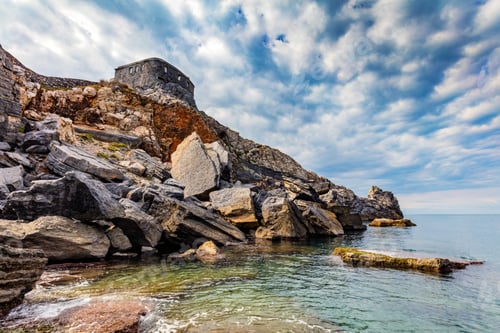 Preview: Porto Venere, Italy with church of St. Peter on cliff.