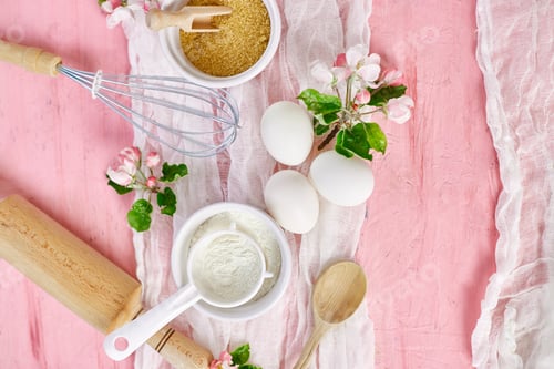 Preview: Bakery or cooking frame, ingredients, kitchen items for pastry