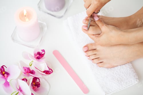 Preview: Woman Doing Pedicure Caring For Fingernails At Home
