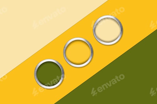 Preview: Three cans of paint on color background.