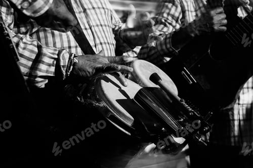 Preview: musician playing drums in in the night club