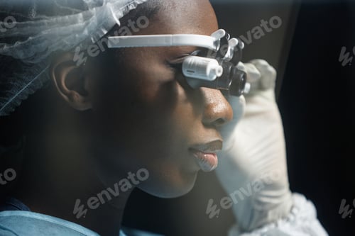 Preview: Black Woman Surgeon Wearing Surgical Loupes