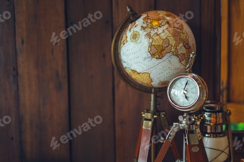 Preview: Globe on a wooden table in a wooden house,Travel the world