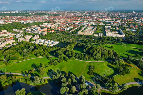 Preview: Aerial view of Olympiapark . Munich, Bavaria, Germany