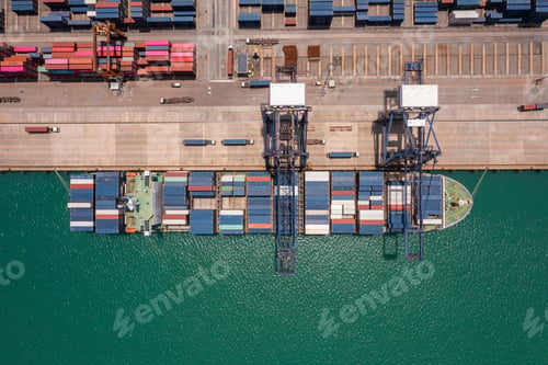 Preview: Aerial View of Cargo Ship at Dock