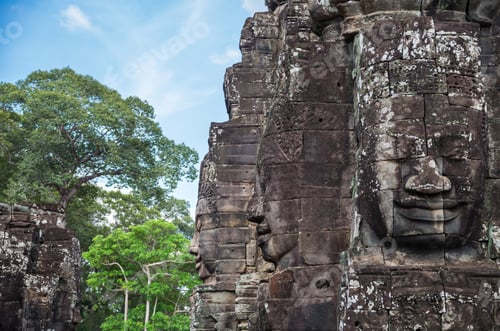 Preview: Stone face of Ancient Bayon Temple at Angkor Thom. Siem Reap, Cambodia