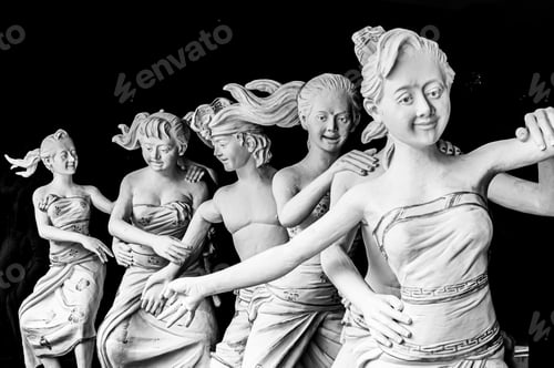 Preview: Closeup shot of a white marble work of art on a black background from Bali, Indonesia