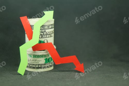 Preview: banknotes with up and down arrows. concept of value