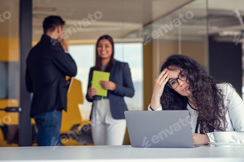 Preview: Team work discussing. Young woman with paper folder.