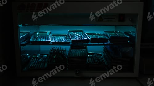 Preview: Dental instruments are sterilized in a autoclave under an ultraviolet lamp