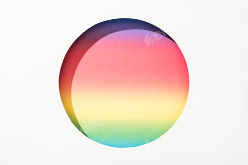 Preview: cut out round hole in white paper on colorful rainbow background