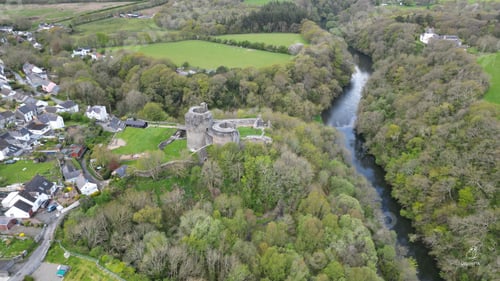 Preview: Bird's eye view of the historic Cilgerran Castle, located in Wales, United Kingdom